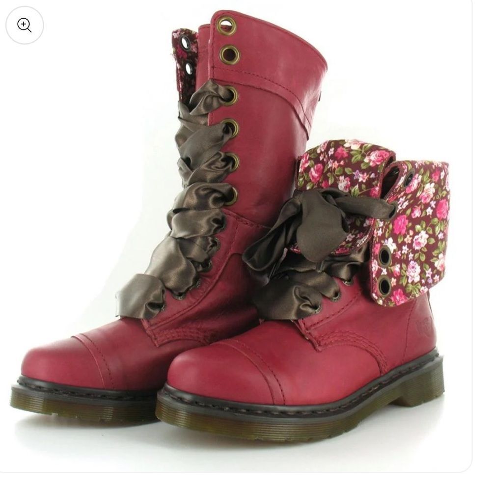 Dr. Martens Red Floral Fold-Over Combat Boots